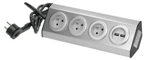 Povrchová rohová zásuvka ORNO VIRONE FS-4 3x 230V, 2xUSB, 1,5m kabel, nerez