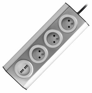 Povrchová rohová zásuvka ORNO VIRONE FS-4 3x 230V, 2xUSB, 1,5m kabel, nerez