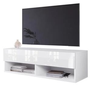 TV stolek MENDES A 100, 100x30x32, bílá/bílá lesk, s LED osvětlením