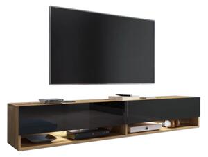 TV stolek MENDES A 180, 180x30x32, wotan/černá lesk, bez LED osvětlení