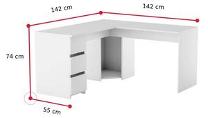Psací stůl MONIN, 142x74x55, bílá lesk, pravá