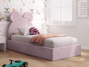 Čalouněná dětská postel 90x200 s roštem, růžový Velvet Kids Line 1 Medvěd
