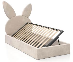 Čalouněná dětská postel 90x200 s roštem a úložným prostorem, béžová Velvet Kids Line 2 Rabbit