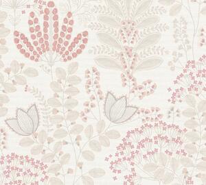 A.S. Création | Vliesová tapeta na zeď Famous Garden 39349-2 | 0,53 x 10,05 m | šedá, růžová, bílá