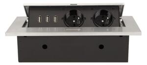 Výklopný blok ORNO OR-AE-1324/G, 2x2P+Z, 3xUSB, stříbrná
