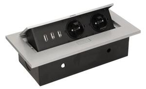 Výklopný blok ORNO OR-AE-1324/G, 2x2P+Z, 3xUSB, stříbrná
