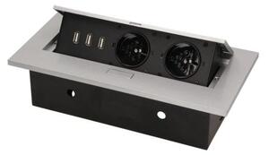 Výklopný blok ORNO OR-AE-1324/G, 2x2P+Z, 3xUSB, stříbrná
