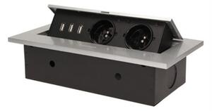 Výklopný blok ORNO OR-AE-1324/G, 2x2P+Z, 3xUSB, stříbrná