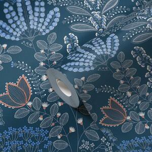 A.S. Création | Vliesová tapeta na zeď Famous Garden 39349-4 | 0,53 x 10,05 m | modrá, oranžová, bílá