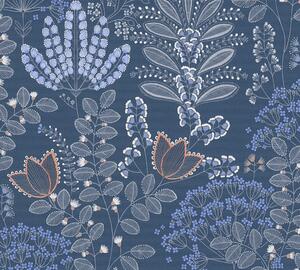A.S. Création | Vliesová tapeta na zeď Famous Garden 39349-4 | 0,53 x 10,05 m | modrá, oranžová, bílá