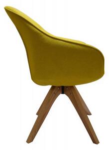 Žlutá čalouněná otočná židle s dubovýma nohama Tereza