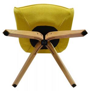 Žlutá čalouněná otočná židle s dubovýma nohama Tereza