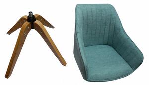 Modrá čalouněná otočná židle s dubovýma nohama Tereza