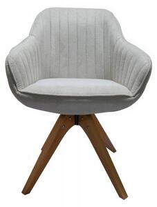 Bílá čalouněná otočná židle s dubovýma nohama Tereza