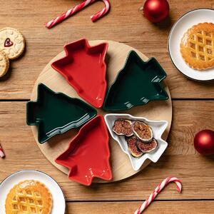 Vánoční servírovací prkénko | TROEL | kulaté s barevnými miskami ve tvaru vánočního stromku, 5 ks | 25 cm | 832555 Homla
