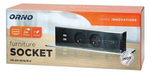 Výsuvný blok zapuštěný ORNO OR-GM-9016/B-G, 2x 230V, 1x USB, 2x HDMI, INOX