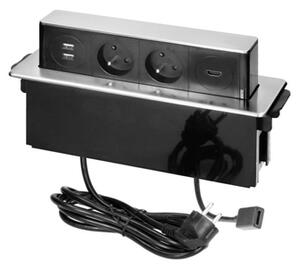 Výsuvný blok zapuštěný ORNO OR-GM-9016/B-G, 2x 230V, 1x USB, 2x HDMI, INOX
