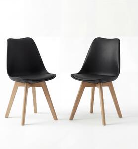 BEALIFE Sada 2 jídelních židlí TB18 | Ergonomické, výška sedáku 45 cm, PP + dřevěné nohy, skandinávský design | Do jídelny a pracovny | Černá/bílá