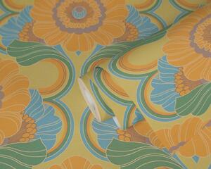 A.S. Création | Vliesová tapeta na zeď Retro Chic 39530-1 | 0,53 x 8,5 m | oranžová, zelená, modrá, fialová, vícebarevná