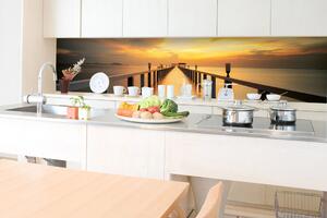 DIMEX | Fototapeta do kuchyně Dřevěný most KI-350-114 | 350 x 60 cm | žlutá, oranžová, hnědá