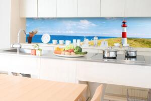 DIMEX | Fototapeta do kuchyně Maják na pláži KI-350-119 | 350 x 60 cm | zelená, modrá, červená