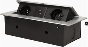 Výklopný blok zapuštěný ORNO OR-AE-13109/G, 2x 230V a 2x USB, stříbrná, bez kabelu