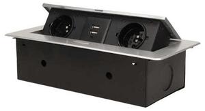 Výklopný blok zapuštěný ORNO OR-AE-13109/G, 2x 230V a 2x USB, stříbrná, bez kabelu