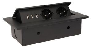 Výklopný blok ORNO OR-AE-1324/B, 2x2P+Z, 3xUSB, černá