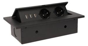 Výklopný blok ORNO OR-AE-1324/B, 2x2P+Z, 3xUSB, černá