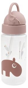 Růžová plastová láhev s brčkem Done by Deer Ozzo 350 ml