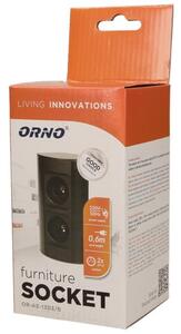 Povrchová zásuvka rohová ORNO OR-AE-1303/B, 2x zásuvka 230V, kabel bez vidlice, černá