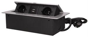 Výklopný blok zapuštěný ORNO OR-AE-13126/G, 2x 230V a 2x USB, stříbrný