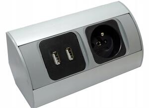 Povrchová zásuvka ORNO OR-AE-1310, 1x 230V, 2x USB nabíjecí, barva stříbrná
