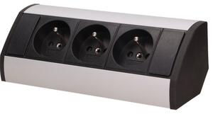 Povrchová zásuvka ORNO OR-GM-9001/B-G, rohové pouzdro, 3x zásuvka, barva černo-stříbrná