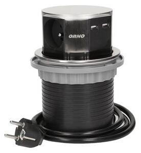 Zásuvkový blok kulatý ORNO OR-AE-1381, 3x zásuvka, 2x USB nabíjecí, barva nere