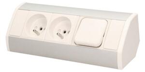 Nábytková zásuvka s vypínačem ORNO OR-GM-9002/W-G, rohové pouzdro, 2x, barva bílo-stříbrná