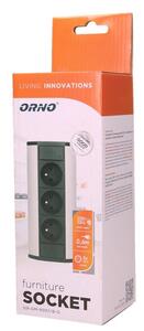 Povrchová zásuvka ORNO OR-GM-9001/B-G, rohové pouzdro, 3x zásuvka, barva černo-stříbrná