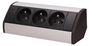 Povrchová zásuvka ORNO OR-GM-9001/B-G, rohové pouzdro, 3x zásuvka, barva černo-stříbrná