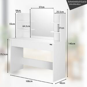 FurniGO Toaletní stolek Lucia 108x140x40 cm - bílý