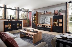 OBÝVACÍ STĚNA, černá, barvy dubu Hom`in - Kompletní obývací stěny