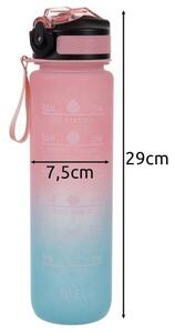 Motivační láhev na vodu 1000 ml, modrorůžová Trizand 24497