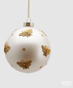 Vánoční skleněná ozdoba se včelami bílá, 10 cm