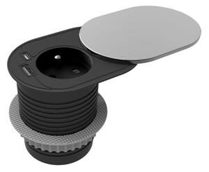Zapuštěná zásuvka s posuvným víkem ORNO OR-GM-9042/G, 1x230V a 2xUSB (type A+C; PD20W), 1,9m, stříbrná