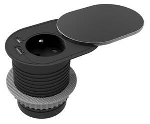 Zapuštěná zásuvka s posuvným víkem ORNO OR-GM-9042/B, 1x230V a 2xUSB (type A+C; PD20W), 1,9m, černá