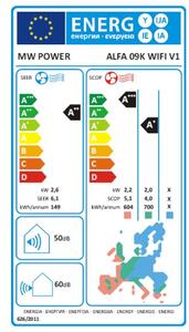 Klimatizace MW POWER ALFA 09K WIFI V1, 9000BTu, R32