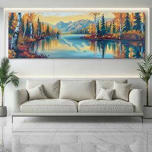Obraz na plátně - Břízový háj u jezera FeelHappy.cz Velikost obrazu: 120 x 40 cm