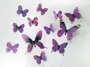 3D fialoví motýlci 12 ks 7 x 11 cm
