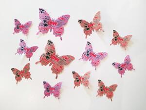 3D dekorace na zeď motýlci růžoví love 12 ks 5 až 12 cm