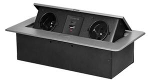 Výklopný blok zapuštěný ORNO OR-GM-9034/G, 2x 230V, 1x USB-A, 1x USB-C, stříbrná
