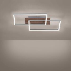 LED stropní světlo Iven, dim, ocel/dřevo 50,4x42cm